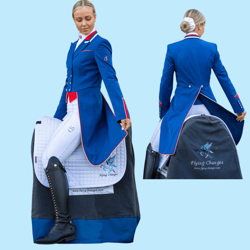 Ladies Isabell Dressage Tailcoat, Classic Blue with red and white details