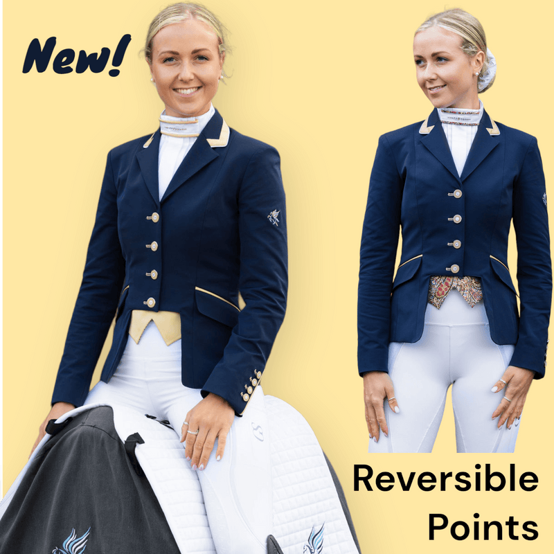 Ladies Gina Cutaway Short Jacket, Navy & Gold Detailing and Interchangeable Points