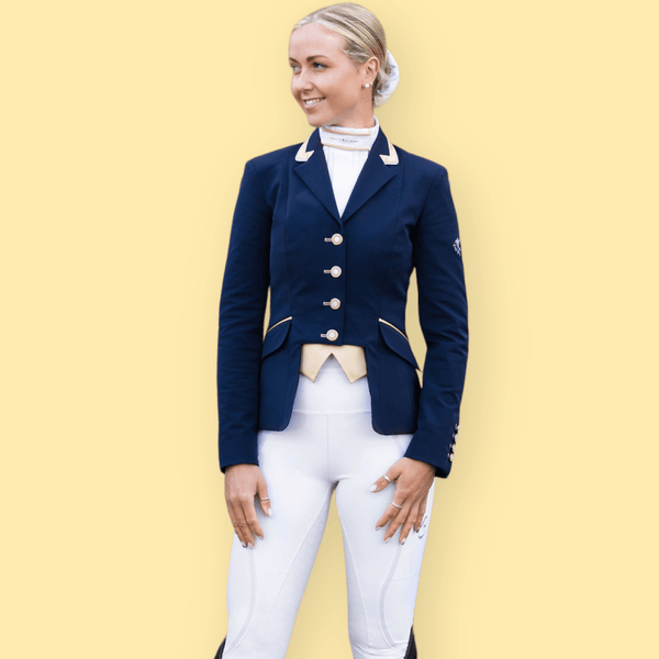Ladies Gina Cutaway Short Jacket, Navy & Gold Detailing and Interchangeable Points - Custom measurements
