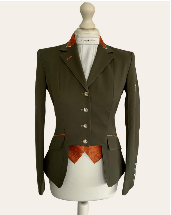 Ladies Gina Cutaway Jacket, Sage & Orange Paisley Detailing