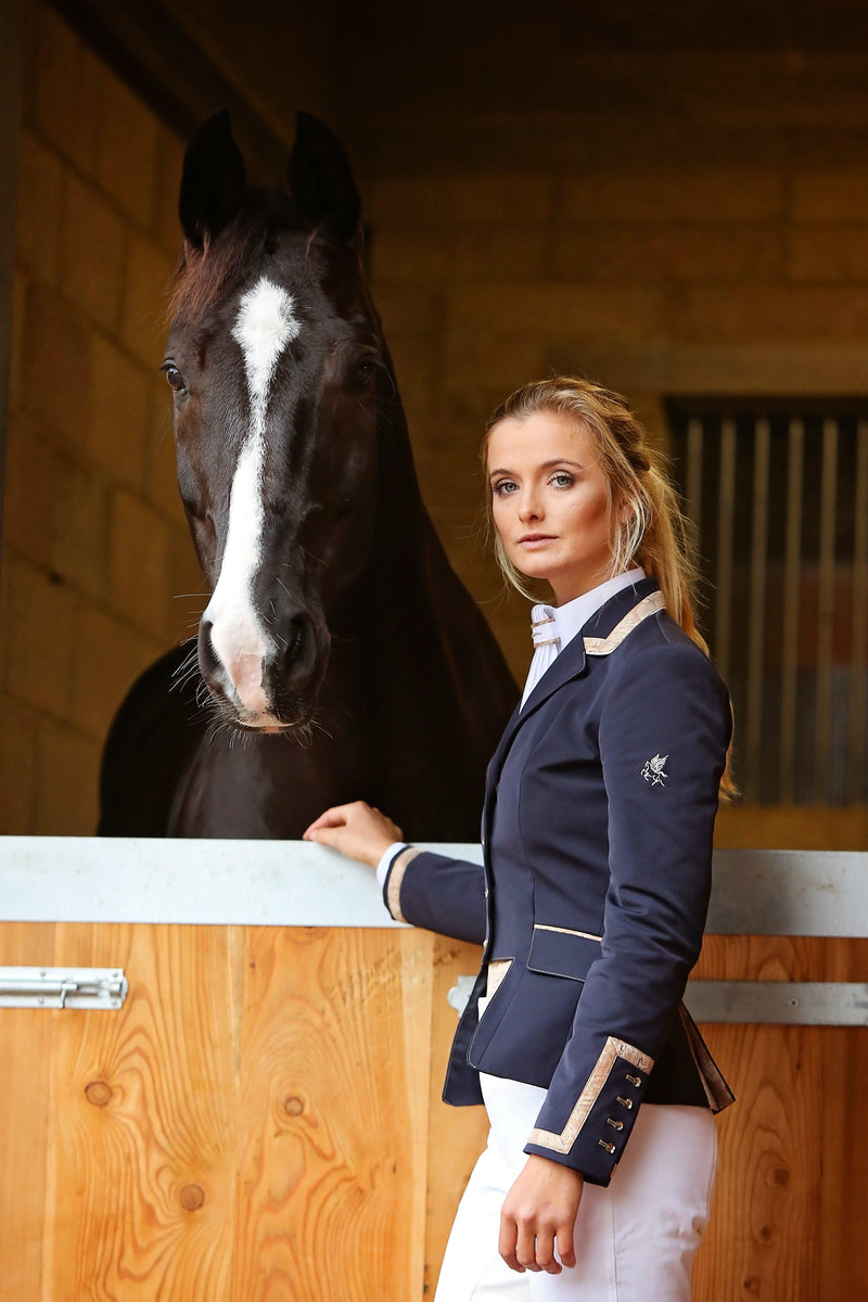 Ladies Gina Cutaway Short Jacket, Navy & Beige Paisley