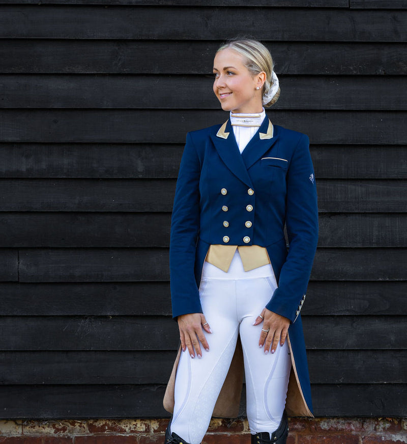 Ladies Isabell Dressage Tailcoat, Navy & Gold with interchangeable points
