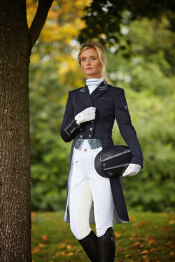Ladies Isabell Dressage Tailcoat, Navy & Teal Paisley