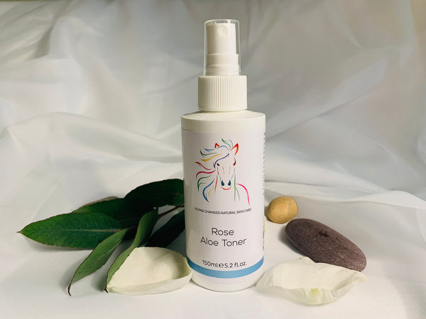 Flying Changes | Rose Aloe Toner | Remove excess oils and impurities with our refreshing Rose Aloe toner. Rich in Vitamin C, the toner helps brighten and tone the skin and the added orange essential oil ensures the skin is cleansed deep into the pores.