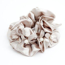 Satin Pearl Flower Beaded Scrunchie