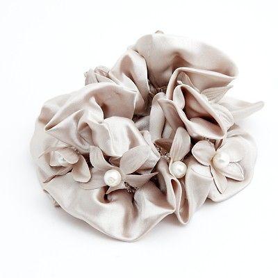 Satin Pearl Flower Beaded Scrunchie