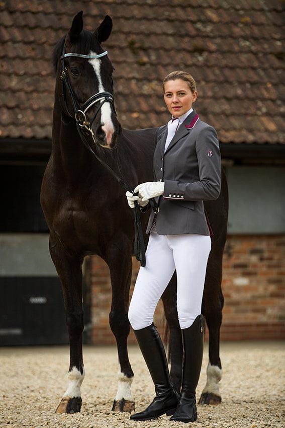 Ladies Charlotte Short Jacket, Grey & Burgundy